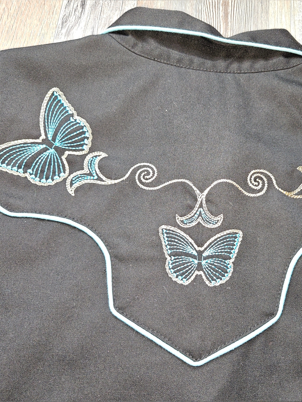 Scully Western Wear Butterfly Embroidery Snap Front Women's Large Black Teal - Picture 7 of 8